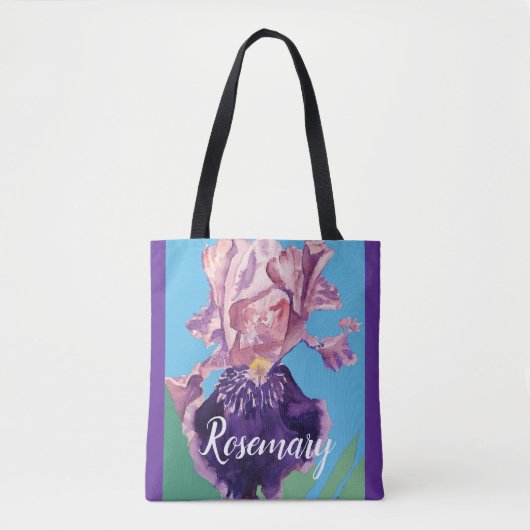 Gloride Paarse Waterverf Iris Flower Floral Bag Tote Bag (Voorkant)
