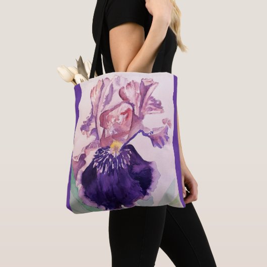 Gloride Paarse Waterverf Iris Flower Floral Bag Tote Bag (Dichtbij)