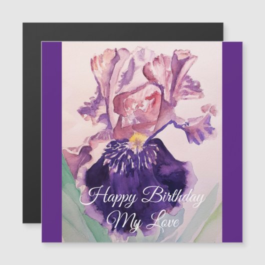 Gloride Paarse Waterverf Iris Love Birthday Card (Voorkant / Achterkant)