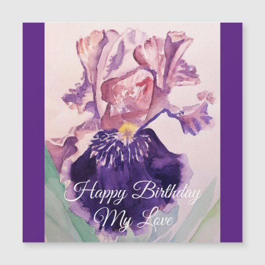 Gloride Paarse Waterverf Iris Love Birthday Card (Voorkant)