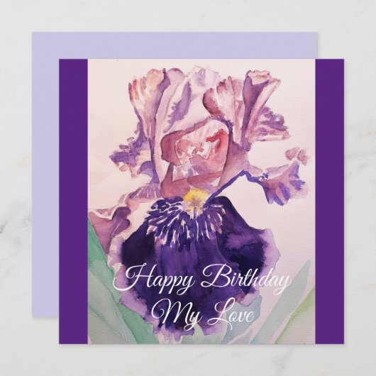 Gloride Paarse Waterverf Iris Love Birthday Card (Voorkant / Achterkant)