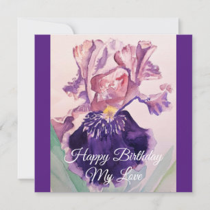 Gloride Paarse Waterverf Iris Love Birthday Card