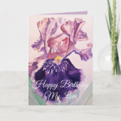 Gloride Paarse Waterverf Iris Love Birthday Card Kaart (Voorkant)