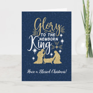 Glorie aan de pasgeboren Koning Glitter Kerstmis Kaart