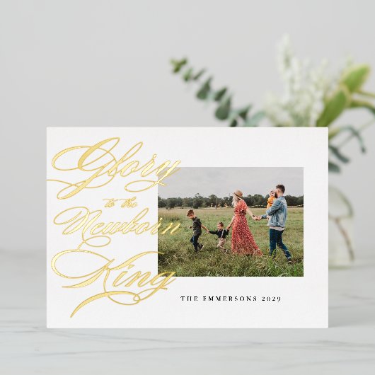 Glorie aan de pasgeboren koning, Kerst Folie Feestdagenkaart (Staand Voorkant)