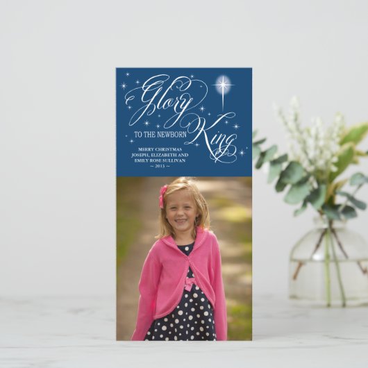 Glorie aan de pasgeboren koning Kerstmis Feestdagenkaart (Staand voorkant)