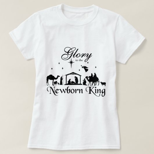 Glorie aan de pasgeboren koning Kerstmis T-Shirt (Design voorkant)