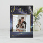 Glorie aan God Blauwe Sterrennacht Foto Kerst Feestdagenkaart (Staand voorkant)