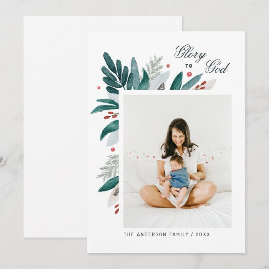 Glorie aan God. Bloemrijke botanische religieuze K Feestdagenkaart (Voorkant / Achterkant)