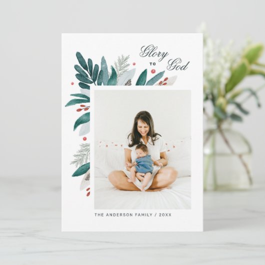 Glorie aan God. Bloemrijke botanische religieuze K Feestdagenkaart (Staand voorkant)