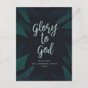 Glorie aan God. Botanisch schrift religieuze Kerst Feestdagenkaart