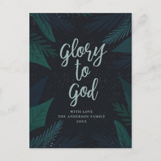 Glorie aan God. Botanisch schrift religieuze Kerst Feestdagenkaart (Voorkant)