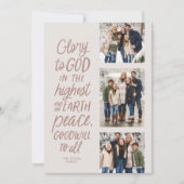 Glorie aan God drie foto roze religieuze Kerstmis Feestdagenkaart (Voorkant)