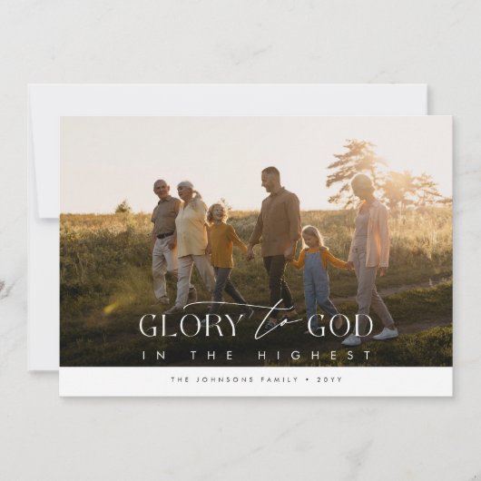 Glorie aan God Elegante religieuze foto Kerstmis Feestdagenkaart (Voorkant)