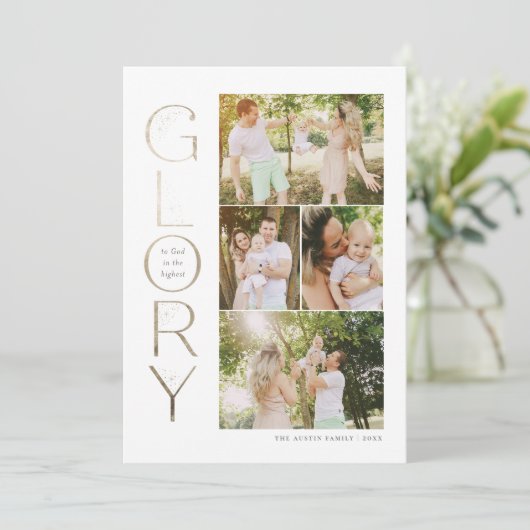 Glorie aan God Faux Gold Foil Religieuze Kerstmis Feestdagenkaart (Staand voorkant)