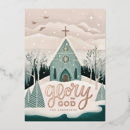 Glorie aan God | Gouden religieuze kerstkerk Folie Feestdagenkaart