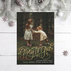Glorie aan God Hand belettering Foto Feestdagenkaart