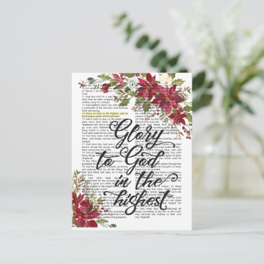 Glorie aan God in de Hoogste Bijbel Verse Pagina Briefkaart (Staand voorkant)
