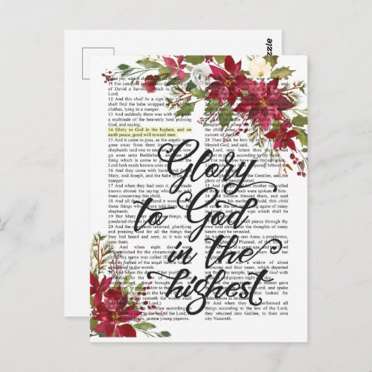 Glorie aan God in de Hoogste Bijbel Verse Pagina Briefkaart (Voorkant / Achterkant)