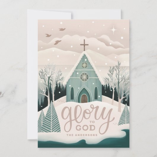 Glorie aan God | Kerst-winterkerk Feestdagenkaart (Voorkant)