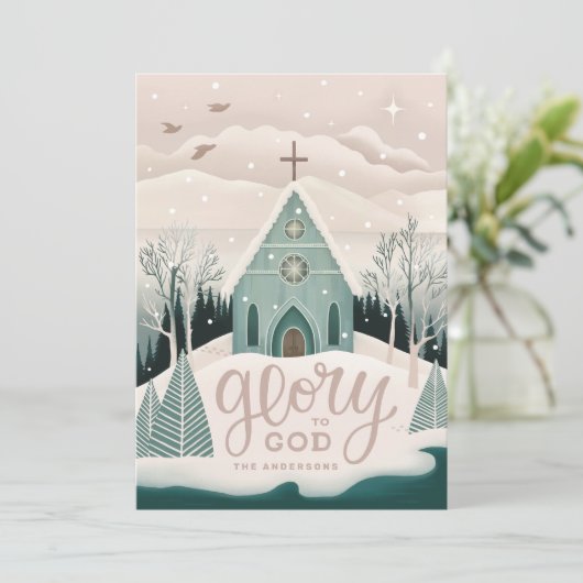 Glorie aan God | Kerst-winterkerk Feestdagenkaart (Staand voorkant)