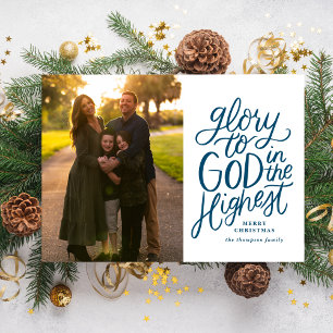 Glorie aan God Kerstmis Fotokaart Navy Blue Feestdagenkaart