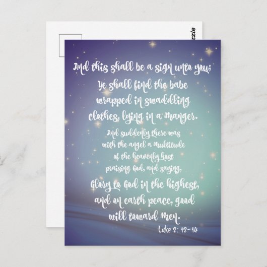 Glorie aan God Luke Bijbel Verzen Kerstmis Briefkaart (Voorkant / Achterkant)