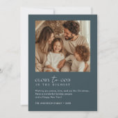 Glorie aan God Religieuze Kerst Fun Foto Blauw Feestdagenkaart (Voorkant)