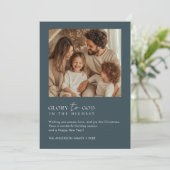 Glorie aan God Religieuze Kerst Fun Foto Blauw Feestdagenkaart (Staand voorkant)