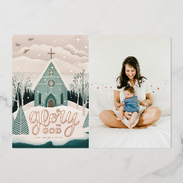 Glorie aan God | Religieuze Kerst Gouden Foto Folie Feestdagenkaart