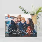 Glorie aan God script religieuze foto Kerstmis Feestdagenkaart (Staand voorkant)
