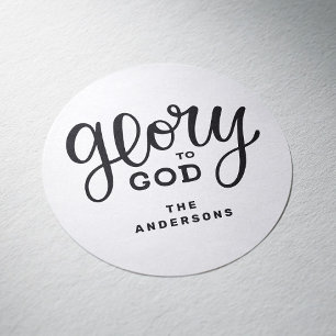 Glorie aan God. Zwart-wit Religieus Kerstfeest Ronde Sticker