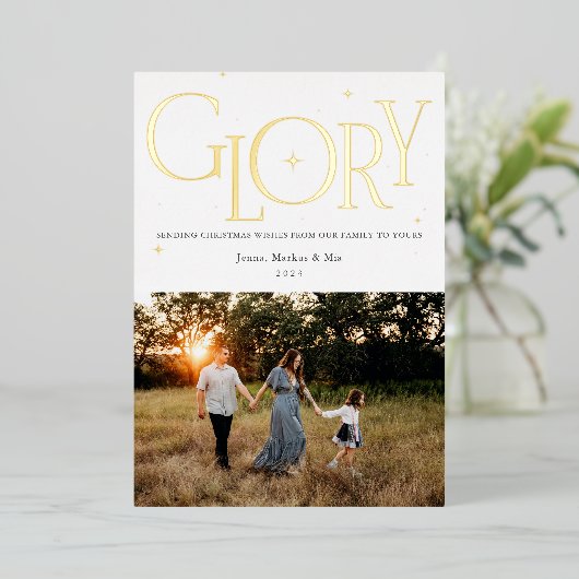 Glorie Religieus Kerstontwerp Wit Folie Feestdagenkaart (Staand Voorkant)