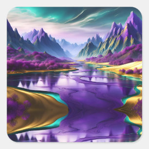 Glorieuze Paarse en gouden landschap Vierkante Sticker