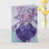 Glorieuze Paarse Waterverf Iris Groeten Kaart (Gele Bloem)