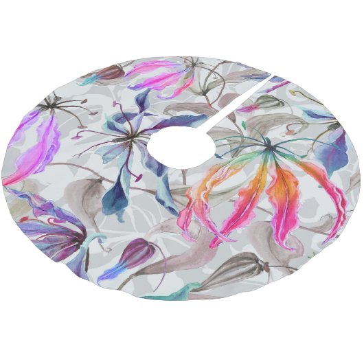 Gloriosa Lily Flowers: Elegante Waterverf Kerstboom Rok (Gekanteld)