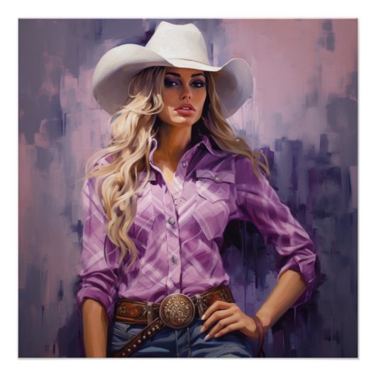 Glorious Gingham: Cowgirl kunst aan de muur Perfect Poster (Voorkant)