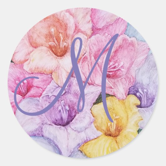 GLORIOUS GLADIOLA FLORAL RONDE STICKER (Voorkant)