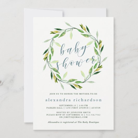 Glorious Greenery Wreath | Uitnodiging tot Baby sh (Voorkant)