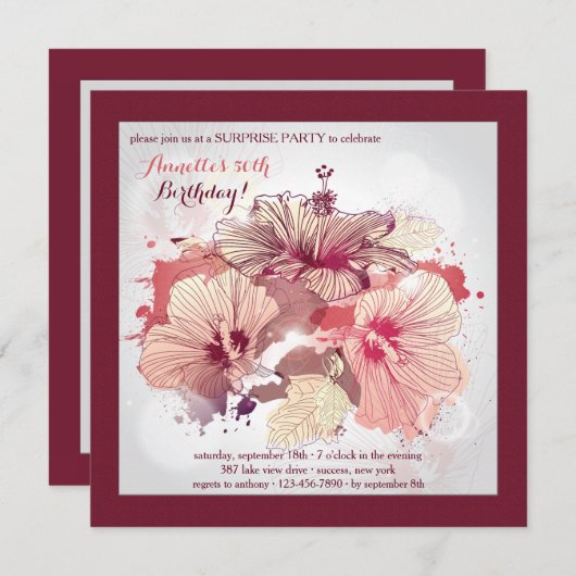 Glorious Hibiscus Party Invitation Kaart (Voorkant / Achterkant)