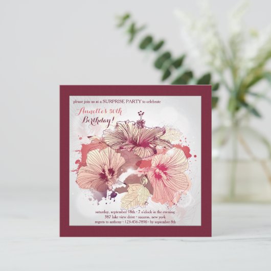 Glorious Hibiscus Party Invitation Kaart (Staand voorkant)
