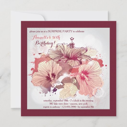 Glorious Hibiscus Party Invitation Kaart (Voorkant)