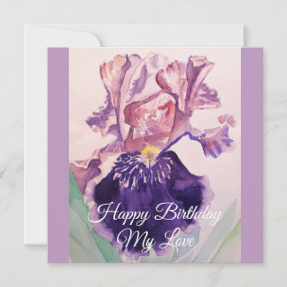 Glorious Paarse Waterverf Iris Flat Verjaardag Kaa Kaart
