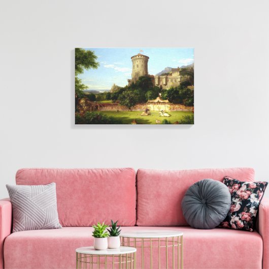 Glorious Past (Medieval Castle & Jousting Knight) Canvas Afdruk (Insitu (Woonkamer))