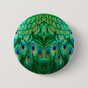 Glorious Peacock Feathers Ronde Button 5,7 Cm