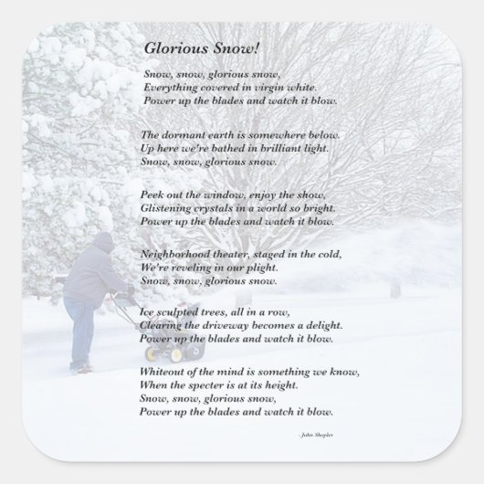 Glorious Snow Seasonal Poem Vierkante Sticker (Voorkant)
