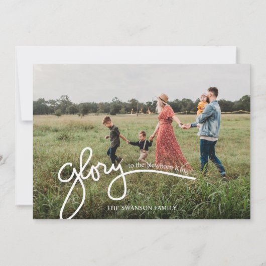 Glory aan de Newborn King Foto met de hand geschre Feestdagenkaart (Voorkant)