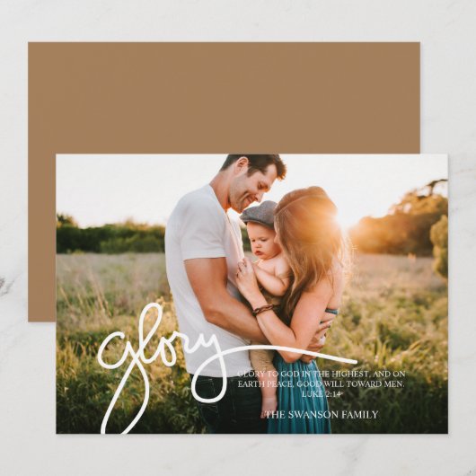 Glory aan God in de hoogste met de hand geschreven Feestdagenkaart (Voorkant / Achterkant)