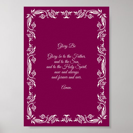Glory Be Prayer Ivory White Botanicals on Burgundy Poster (Voorkant)