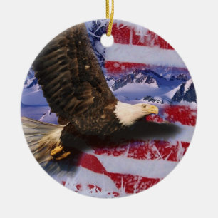 Glory, Eagle en Amerikaanse vlag, bevroren Keramisch Ornament